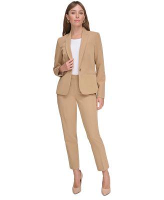 tommy hilfiger womens one button blazer faux wrap top slim leg ankle pants