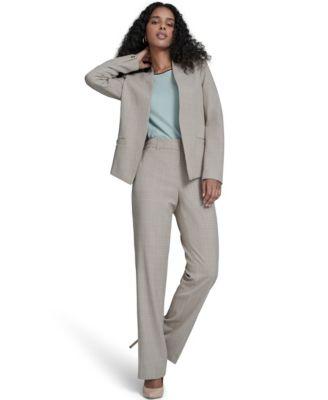 tommy hilfiger womens plaid open front blazer short sleeve tipped sweater plaid bootcut trousers
