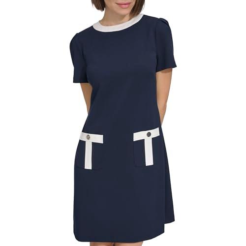 tommy hilfiger womens pocket trim shift dress sky captain/ivory 10