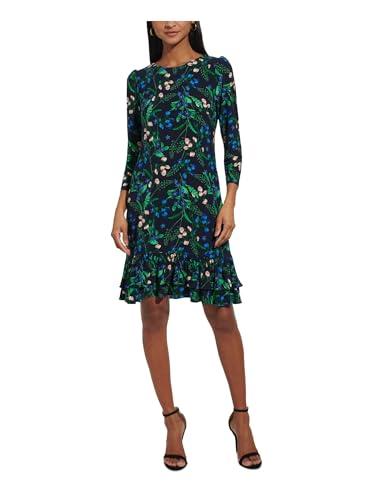 tommy hilfiger womens shift jersey long sleeve round neck dress, jolly green multi, 14