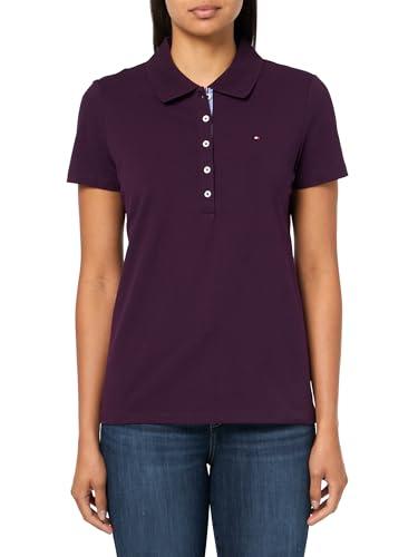tommy hilfiger womens short sleeve solid cotton pique sportswear top, aubergine, small
