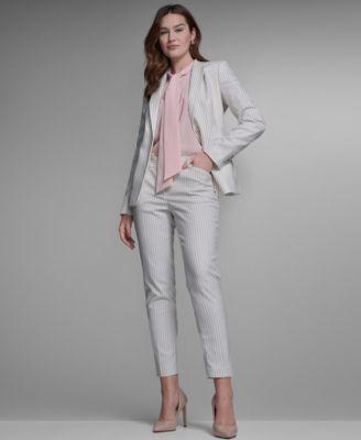 tommy hilfiger womens slim fit notch collar pinstripe blazer sleeveless tie neck blouse slim fit pinstripe mid rise pants