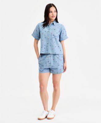 tommy hilfiger womens star print chambray short sleeve shirt shorts