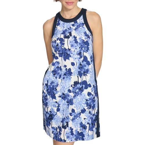 tommy hilfiger womens textured halter shift dress ivory multi/sky captain 10