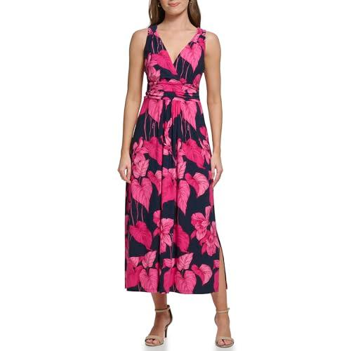 tommy hilfiger womens tropical maxi dress sky captain/snap dragon 8
