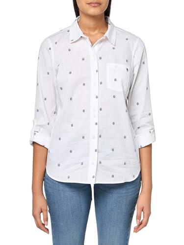 tommy hilfiger womens women's sportswear roll tab top, bright white/sky captain, x-large