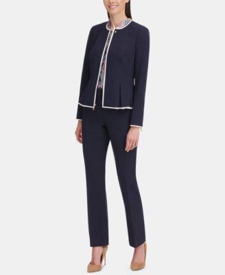 tommy hilfiger womens zip front peplum jacket sutton boot leg trousers