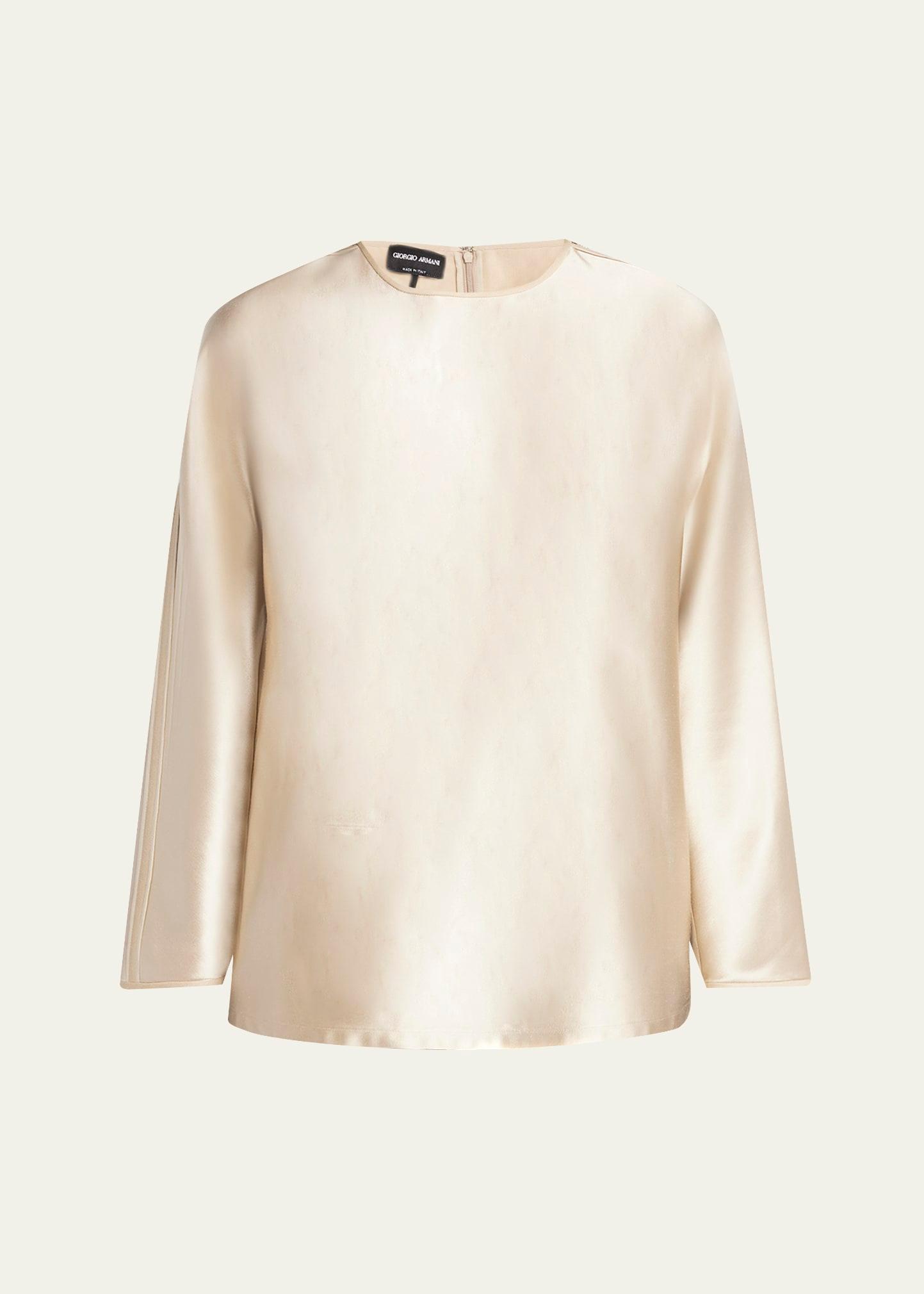 tonal piping long-sleeve silk blouse