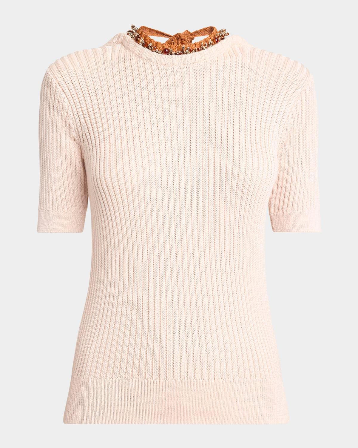 tonia beaded short-sleeve low-back sweater