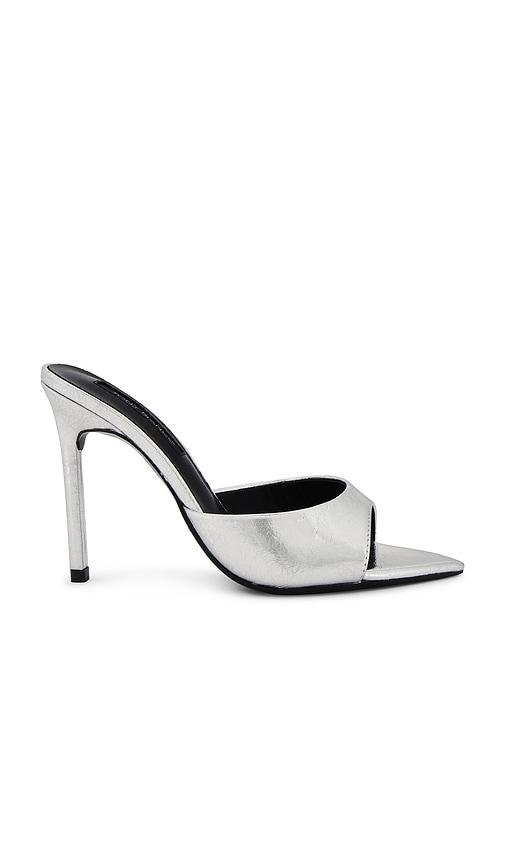 tony bianco malibu mule in metallic silver.