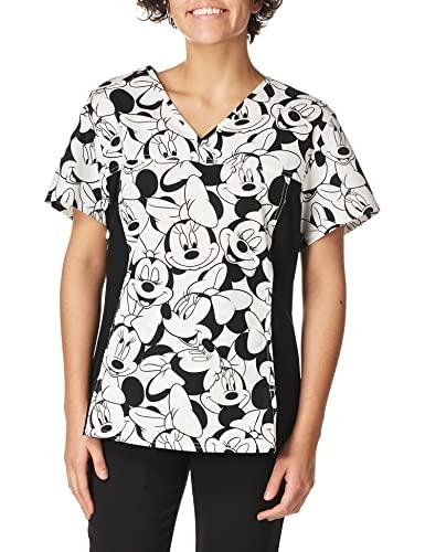 tooniforms women's cherokee v-neck knit panel top big minnie, black, xx-large