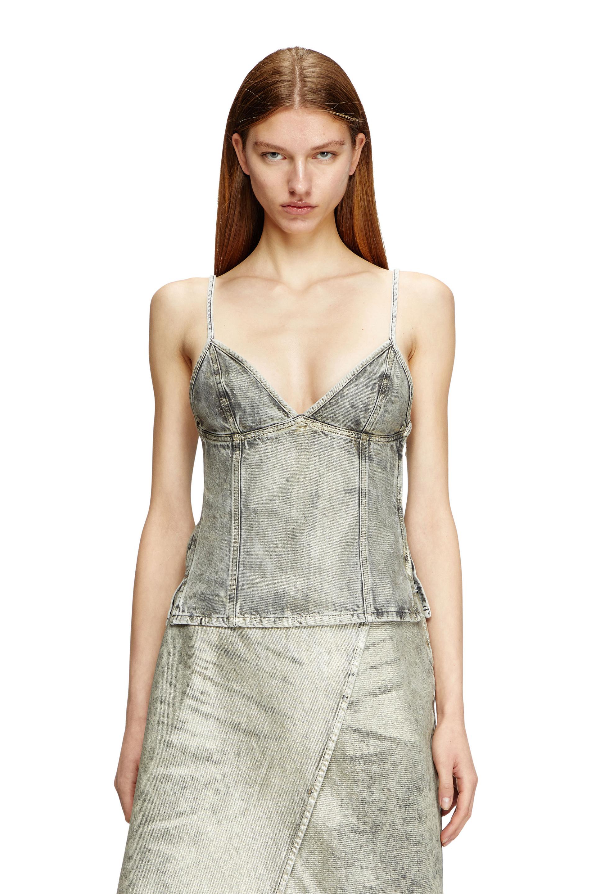 top in shiny coated denim