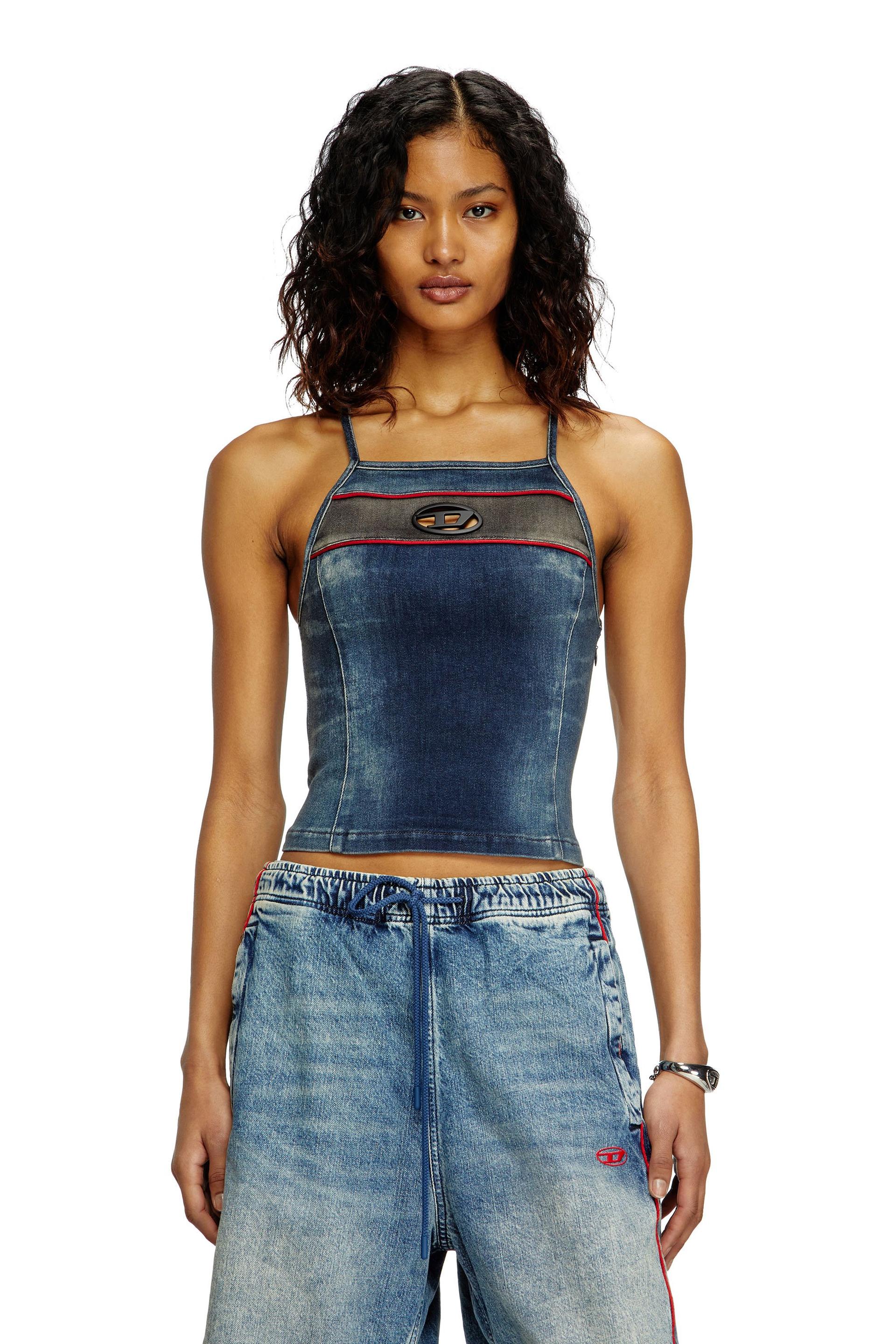 top in stretch bicolour denim