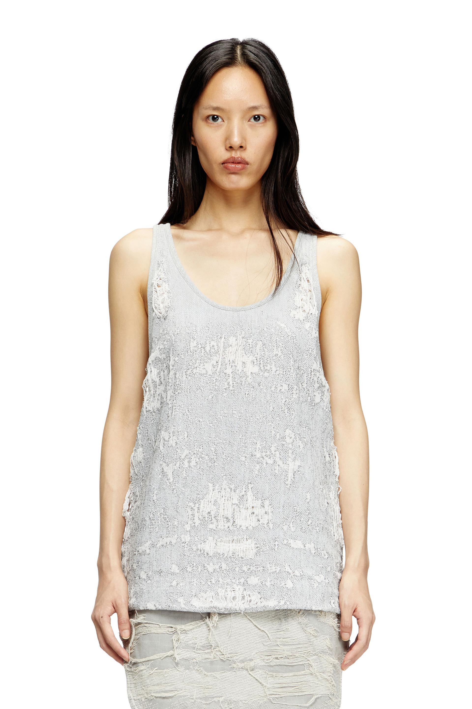 top in ultra-destroyed jacquard denim