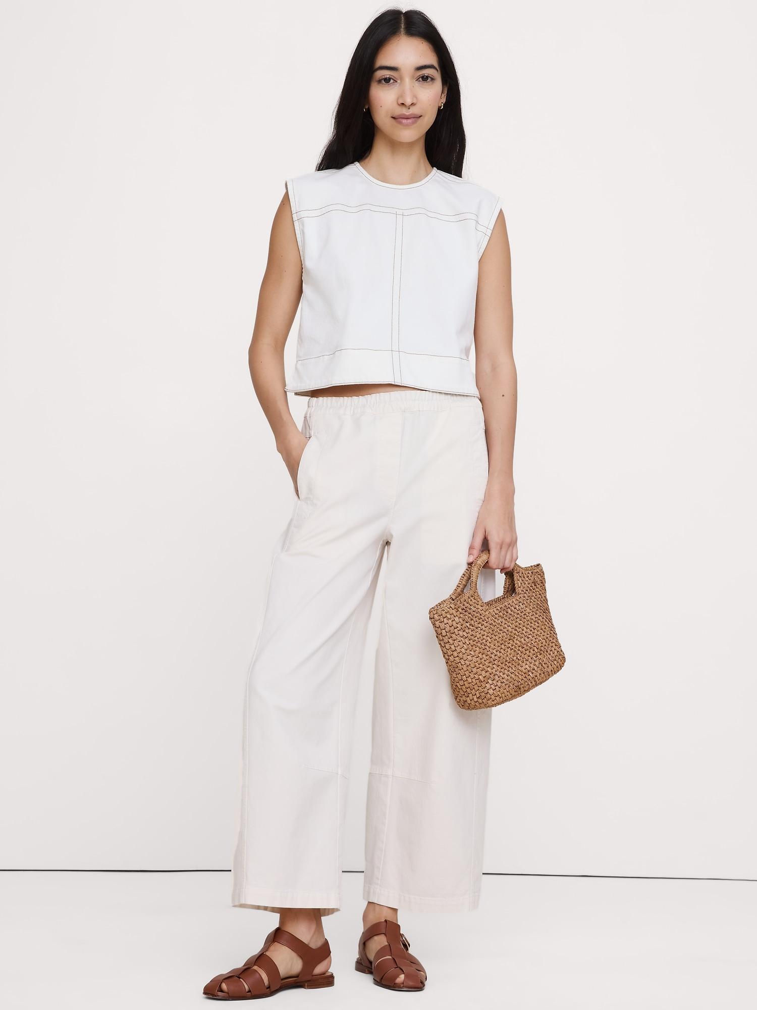 top-stitched denim top