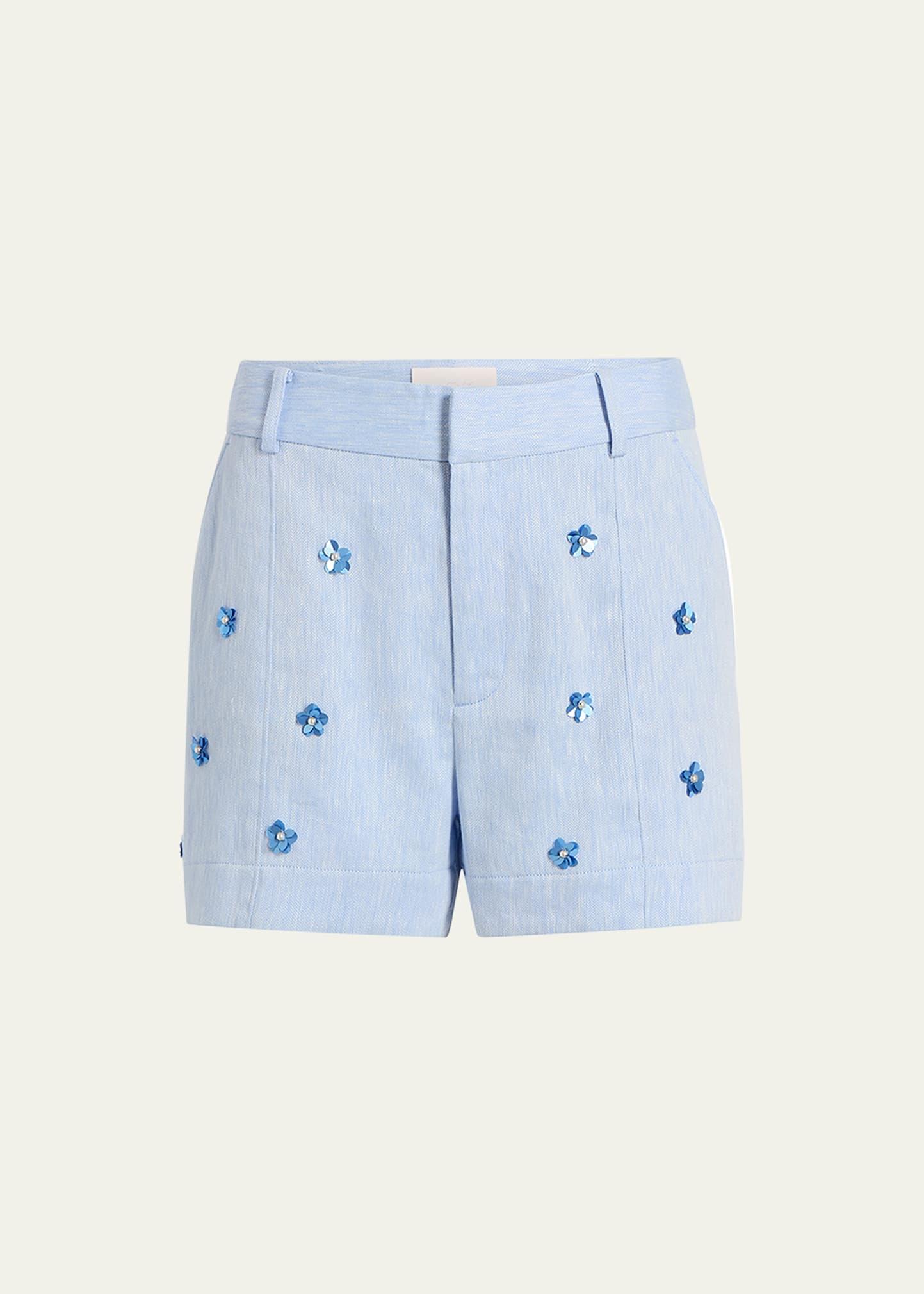 tora embellished linen suiting shorts
