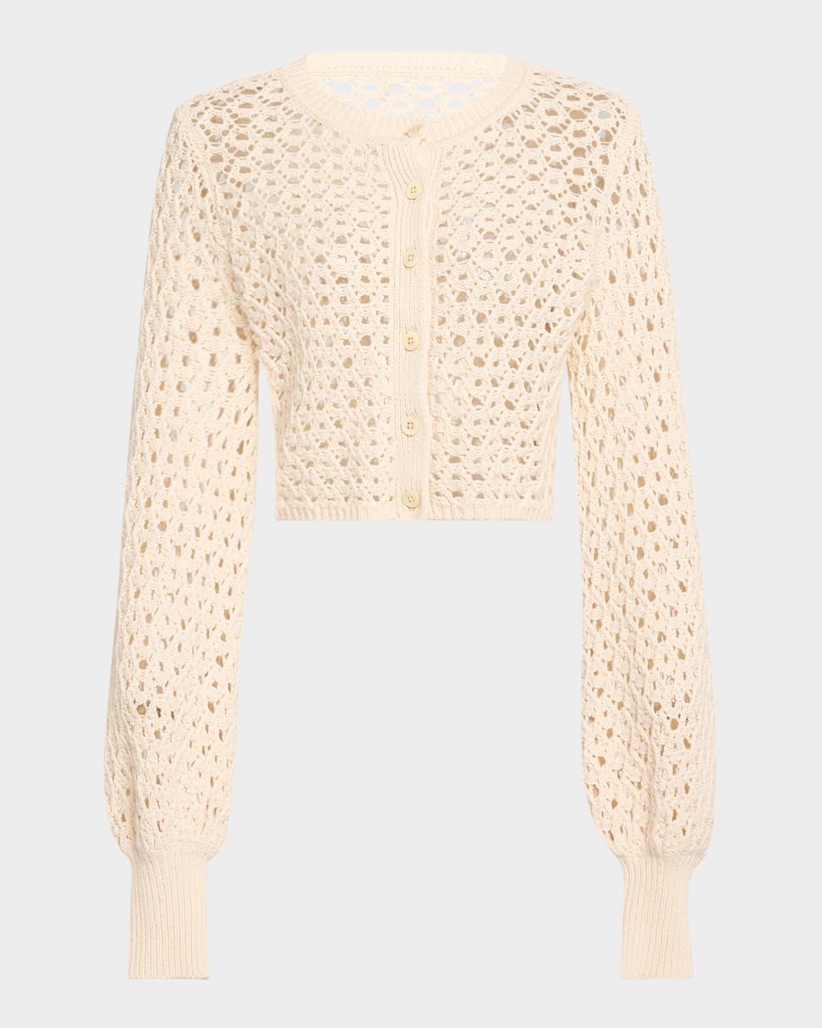 tori blouson-sleeve crochet cardigan