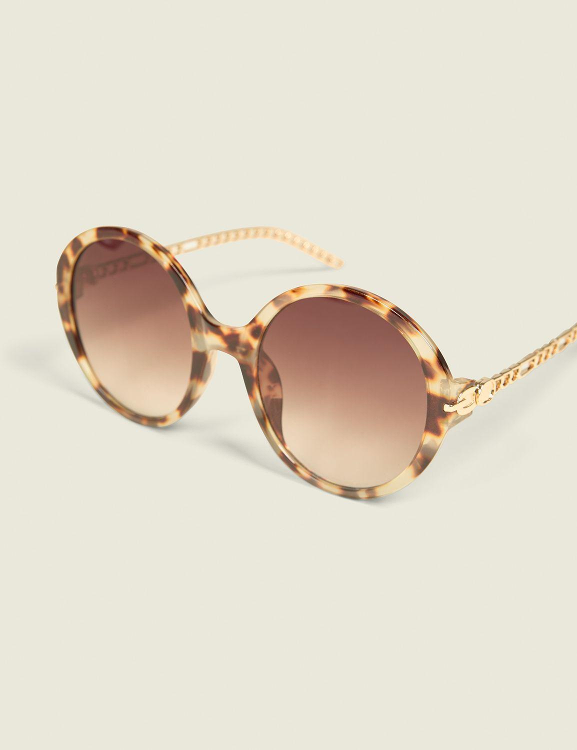 tortoiseshell & chain detail round sunglasses