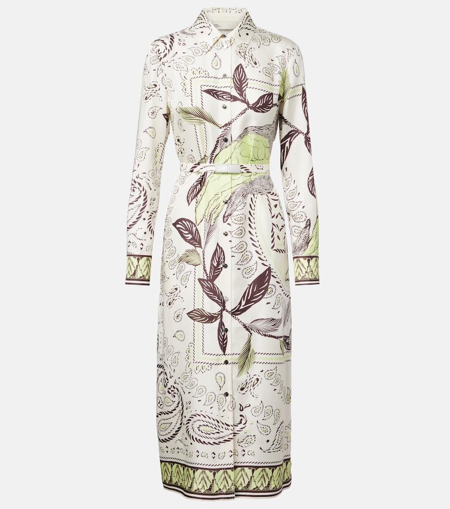 tory burch belted printed silk midi dress