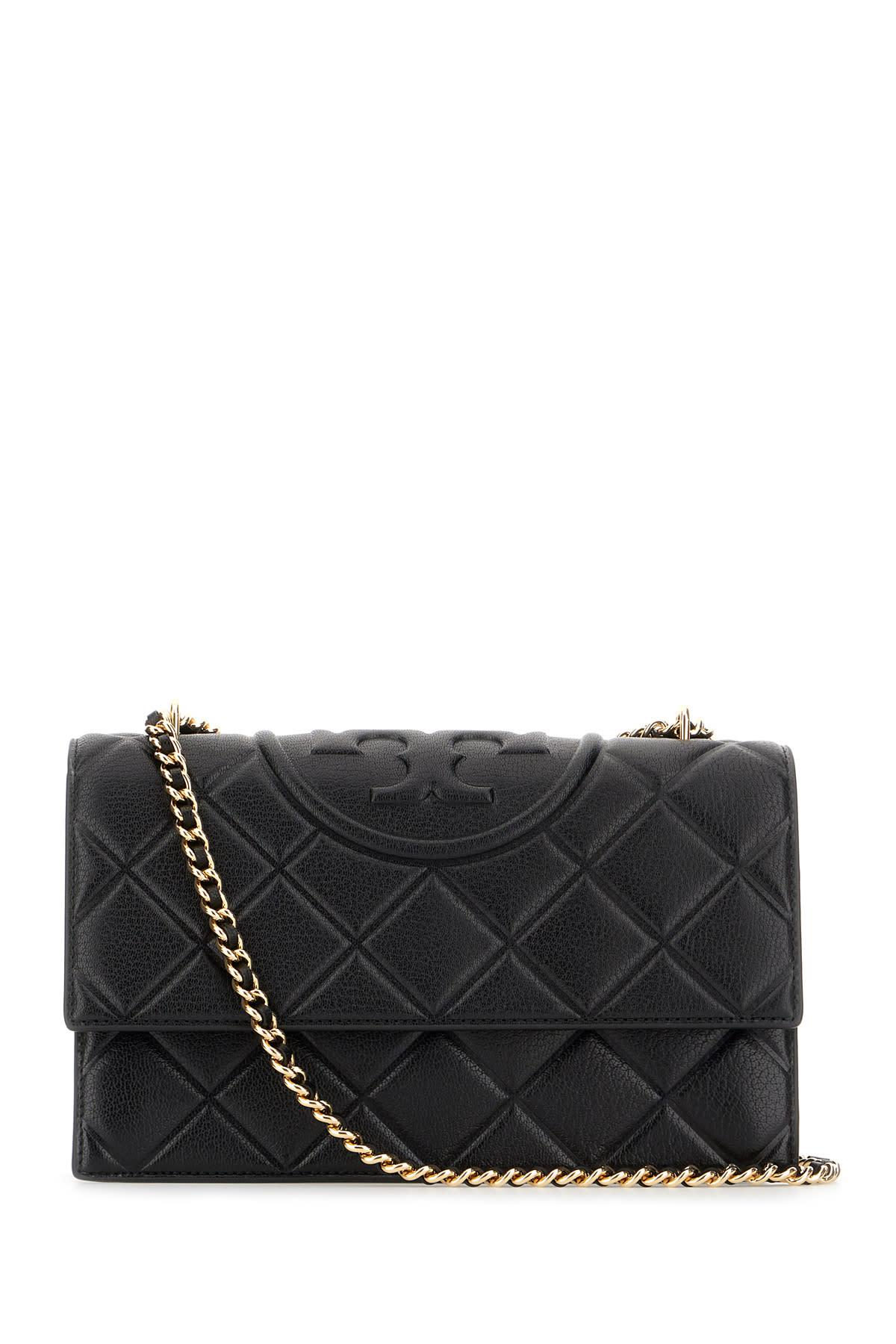 tory burch black leather fleming shoulder bag