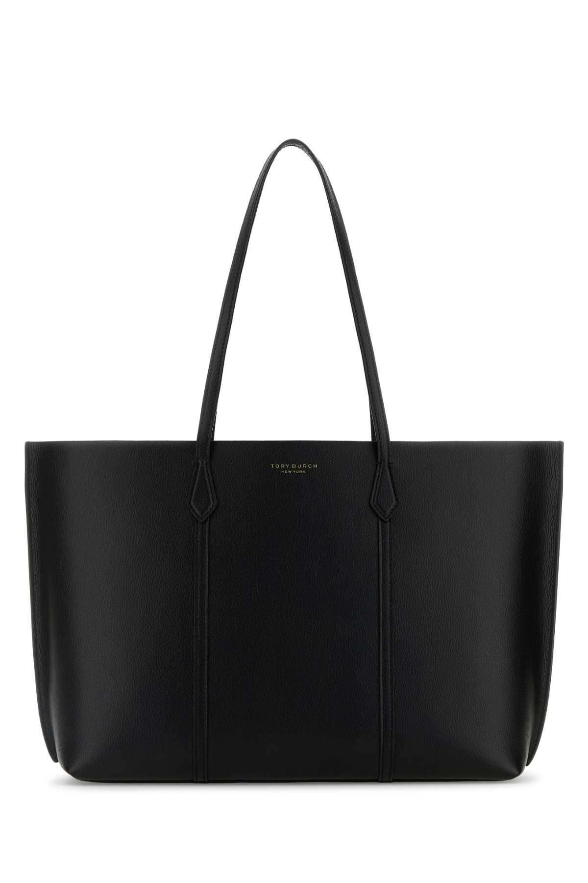 tory burch black leather perry shopping bag