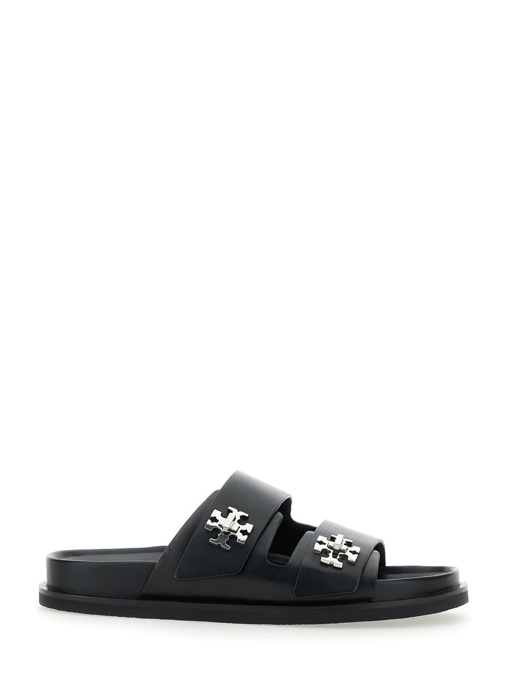 tory burch black leather slippers