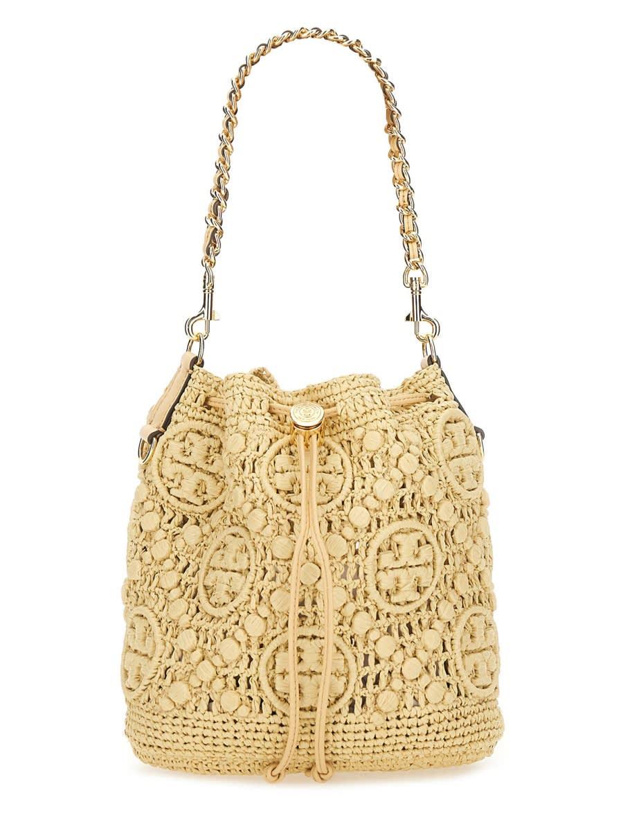 tory burch bucket bag with monogram t