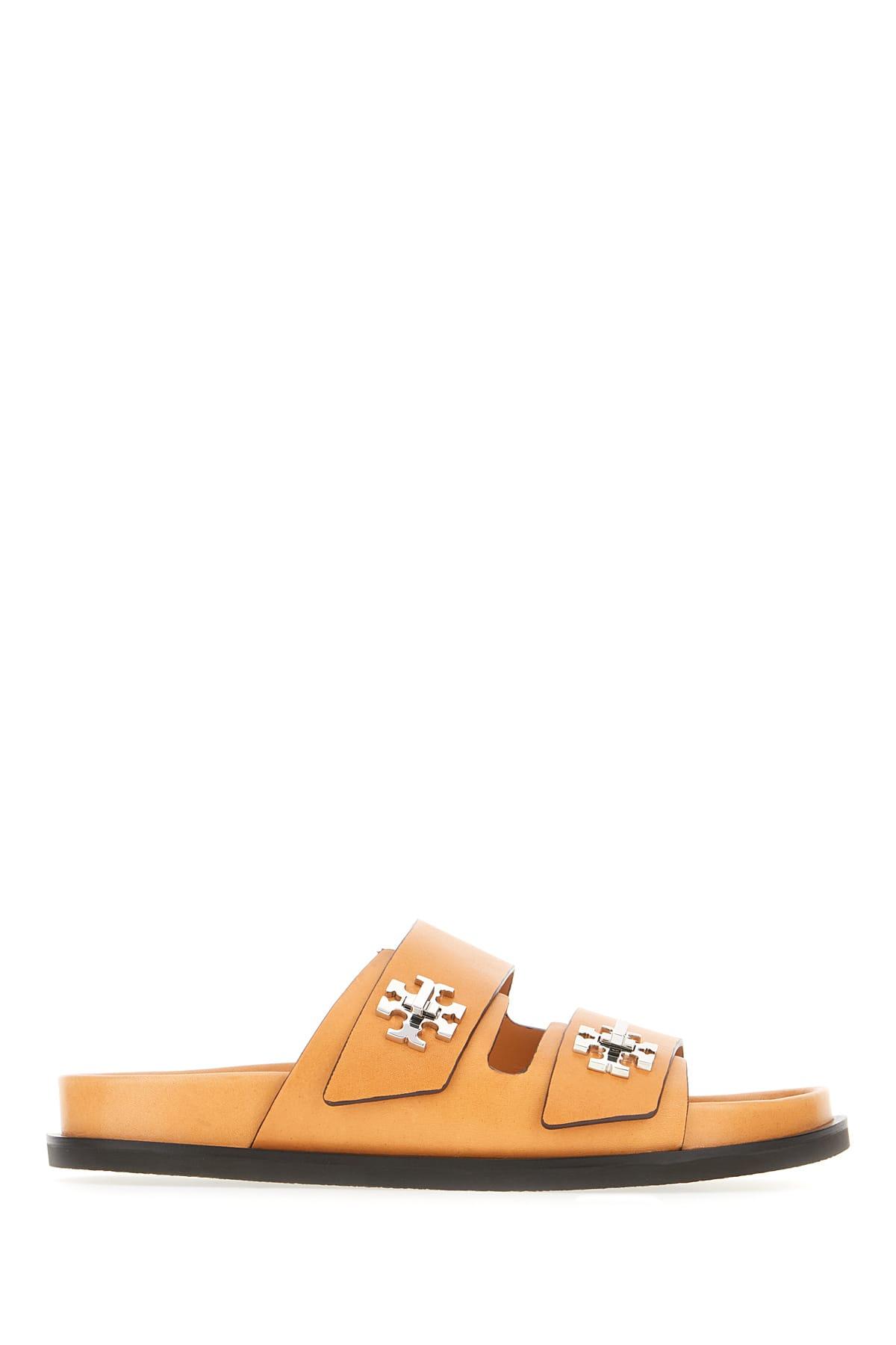 tory burch caramel leather slider sandals