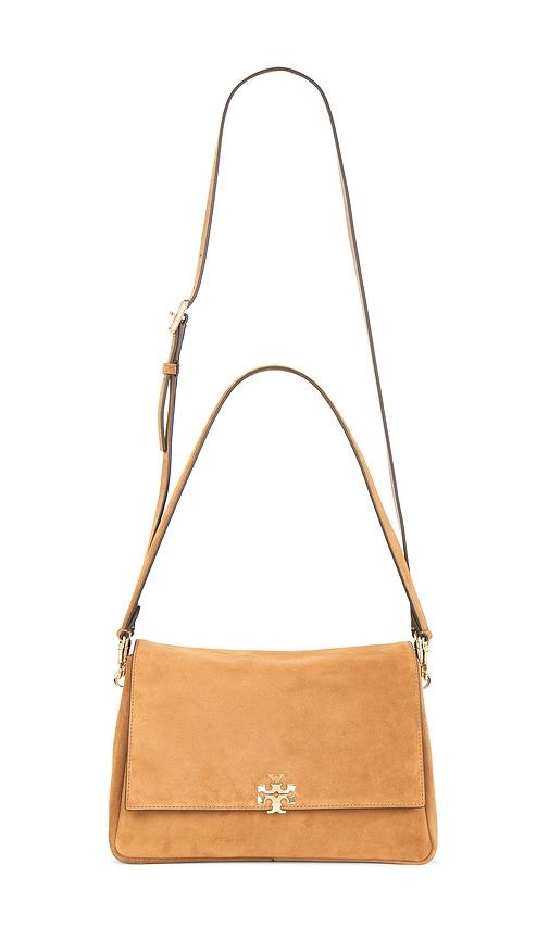 tory burch charlie suede shoulder bag in brown.
