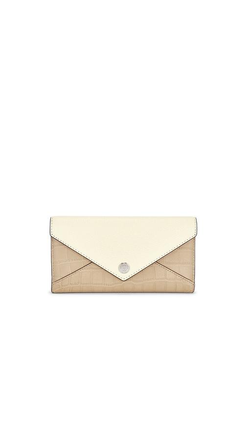 tory burch color block envelope long wallet in tan.