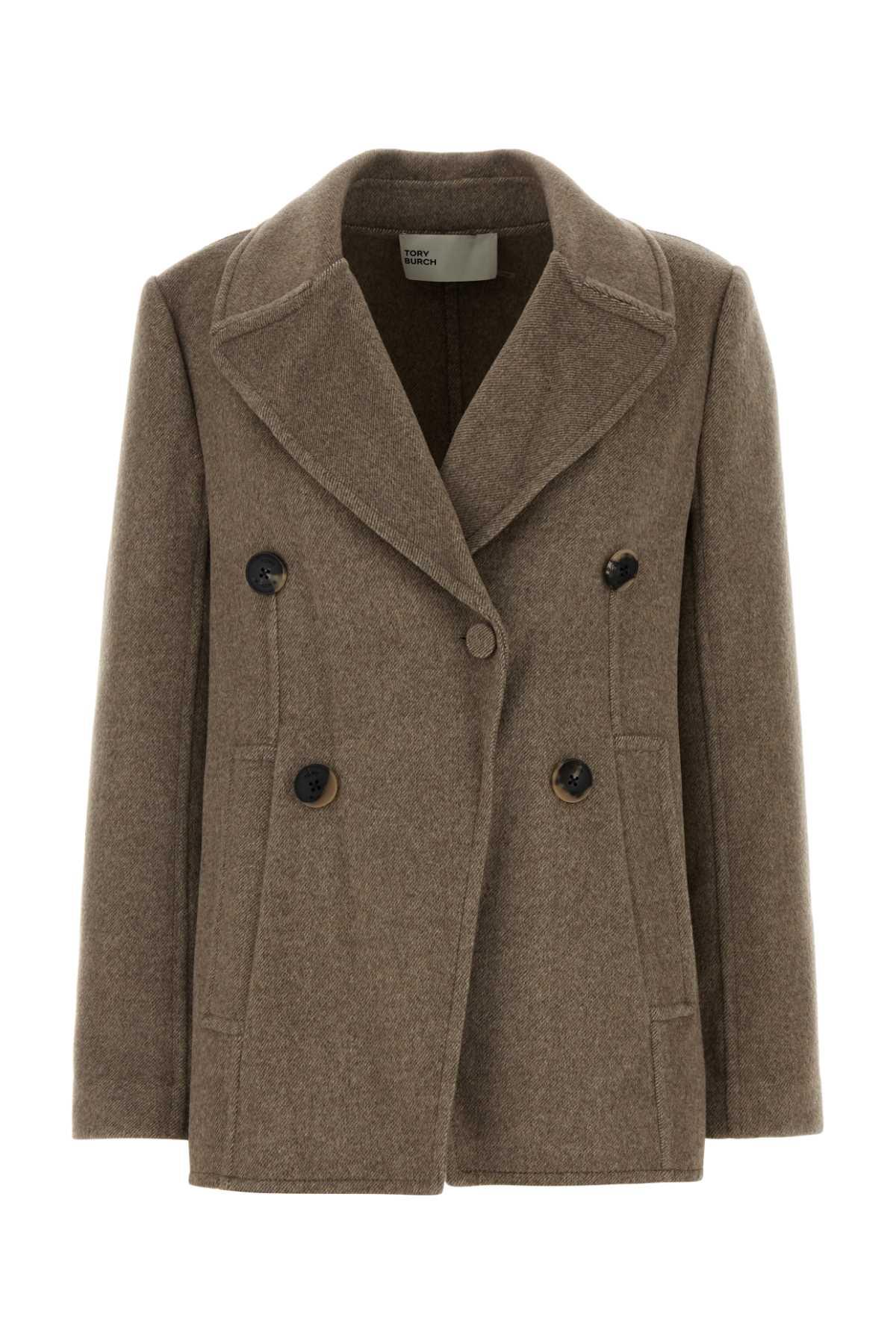 tory burch dove grey wool blend coat