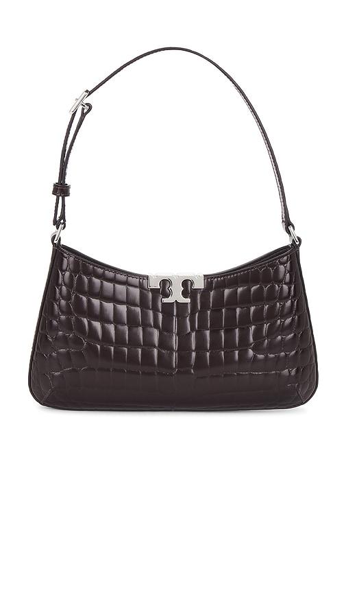 tory burch eleanor croc embossed slim shoulder bag in wine.