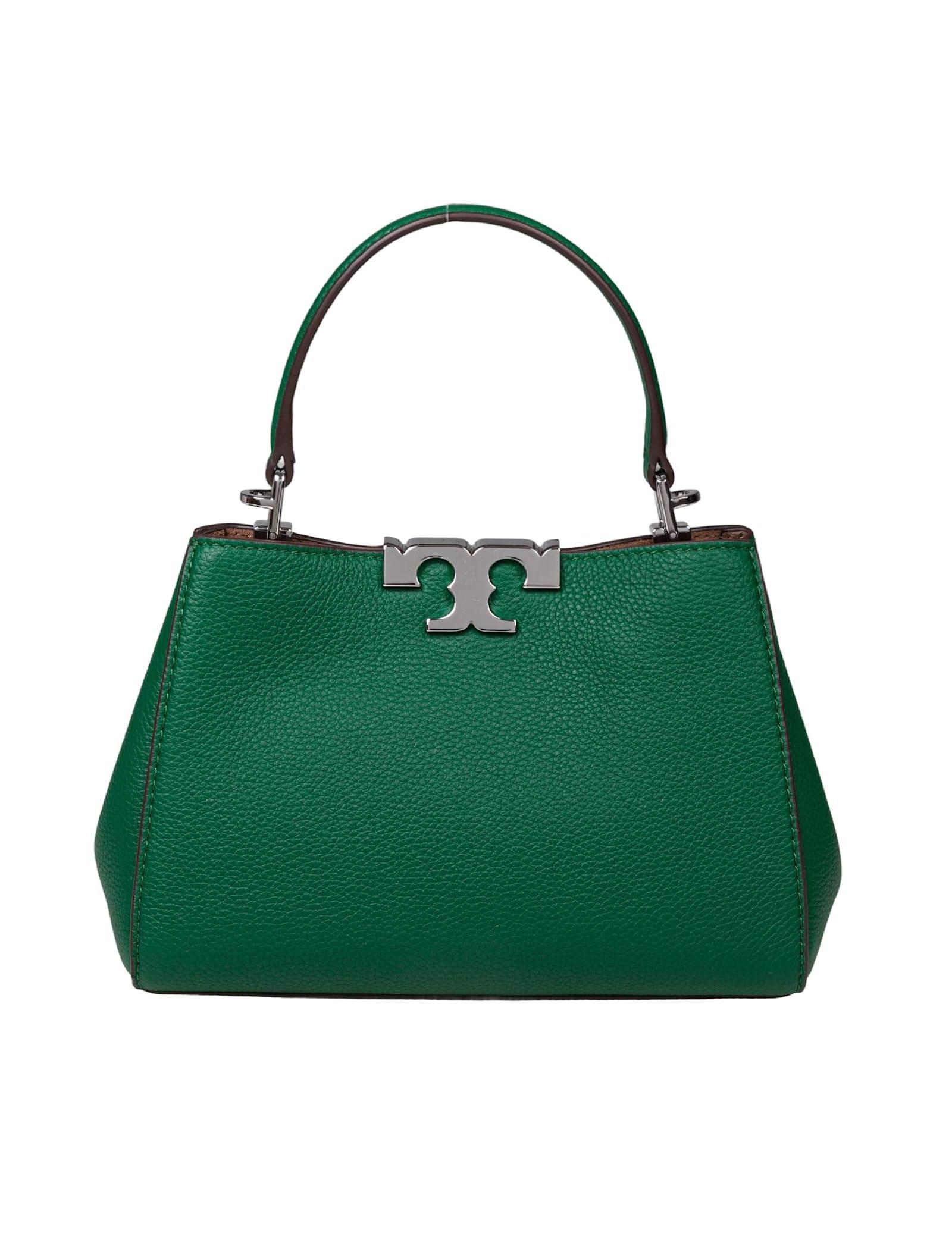 tory burch eleanor mini satchel in hammered leather green color