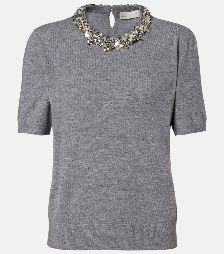 tory burch embellished wool and cashmere top