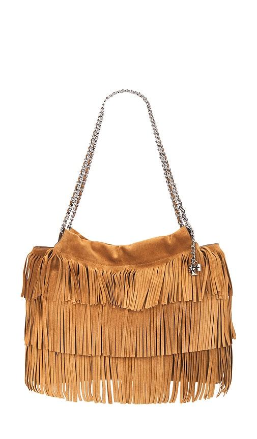 tory burch fleming fringe hobo bag in brown.