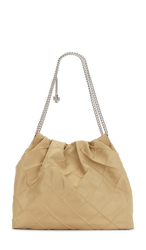tory burch fleming nylon hobo bag in tan.