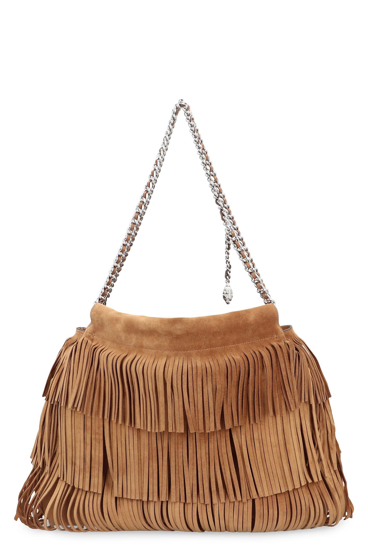 tory burch hobo bag fleming in suede with fringes