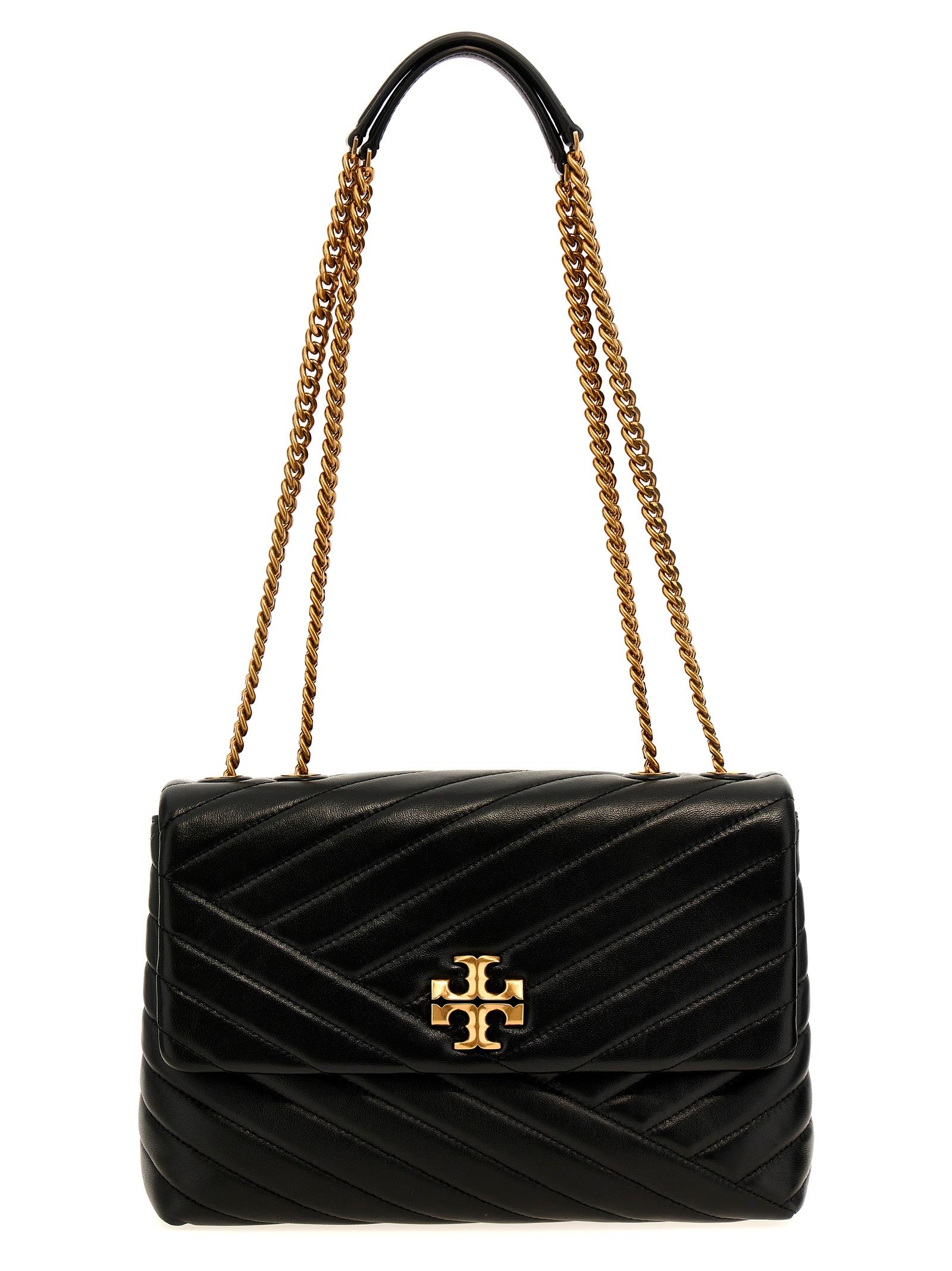 tory burch kira chevron convertible crossbody bag black lamb leather (ovis aries) - women