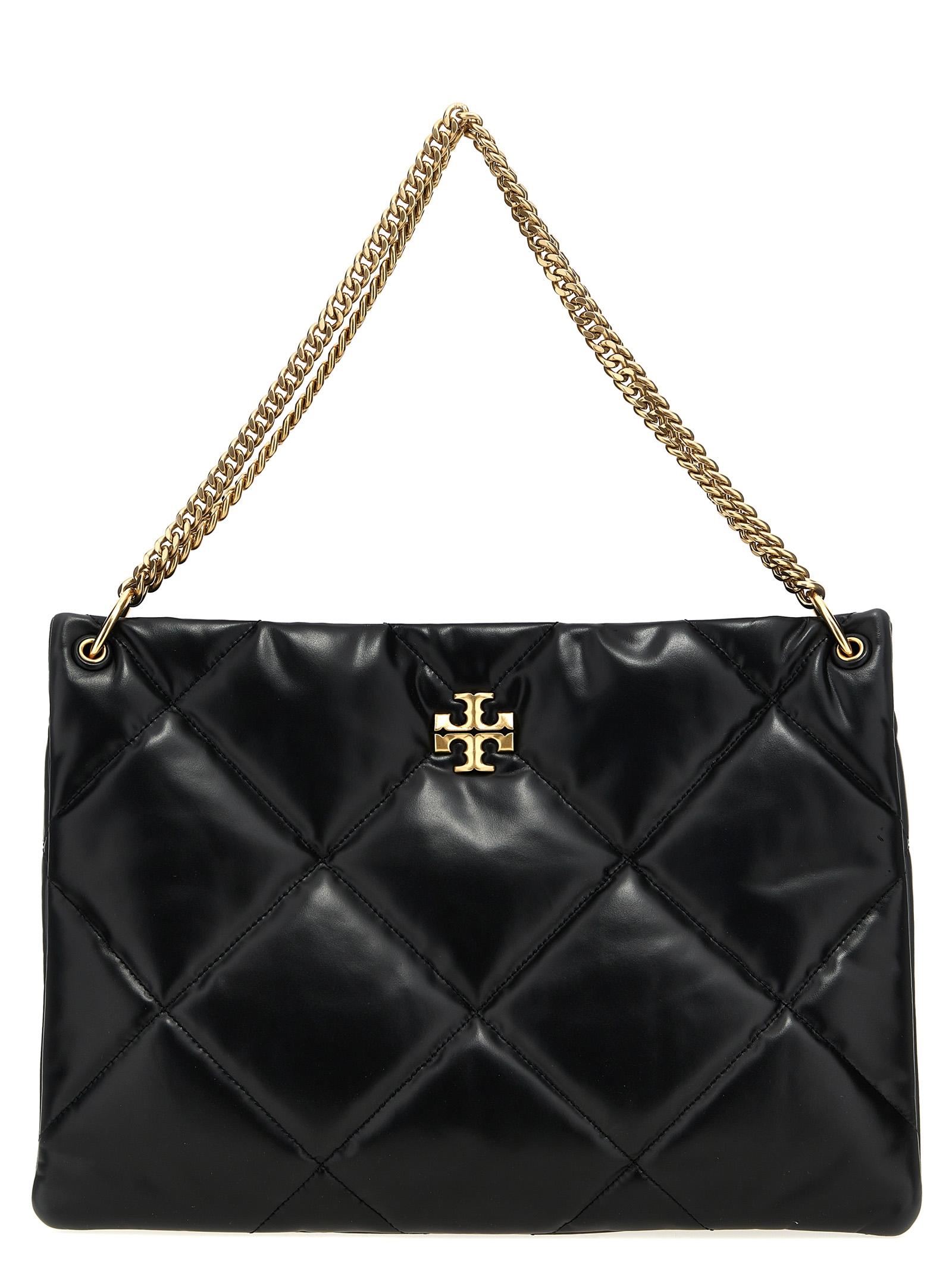 tory burch kira diamond quilt hobo shopping bag black cow leather (bos taurus) tote - women