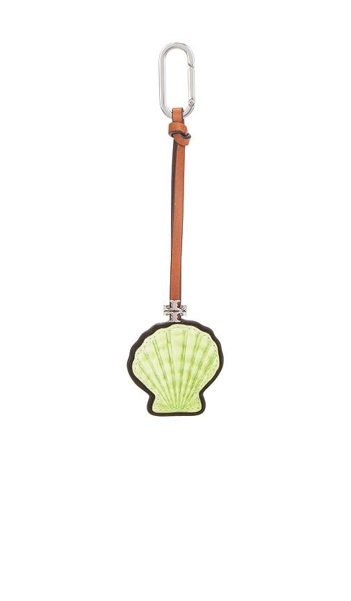 tory burch leather shell key fob in green.