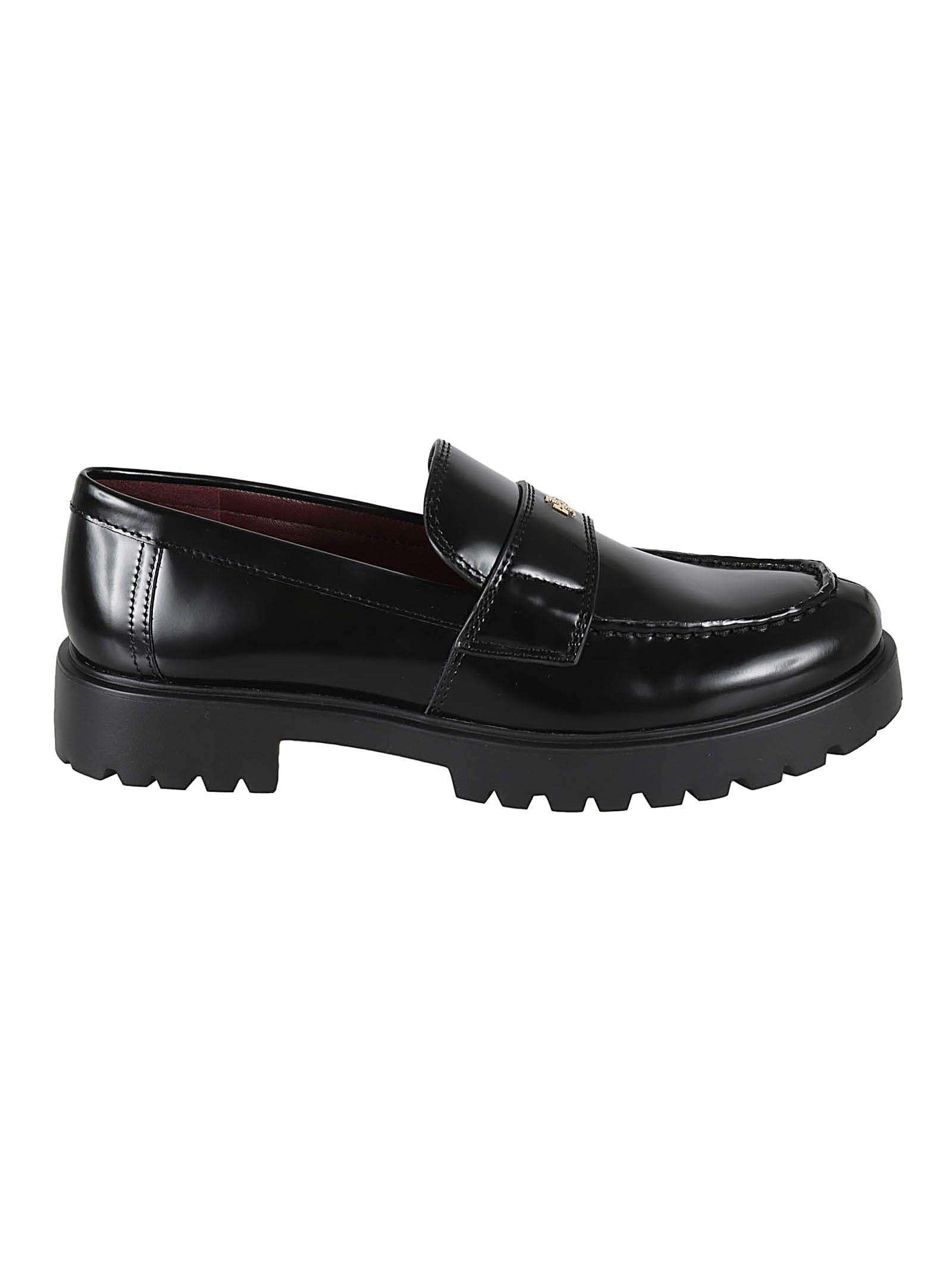 tory burch lug black leather loafers