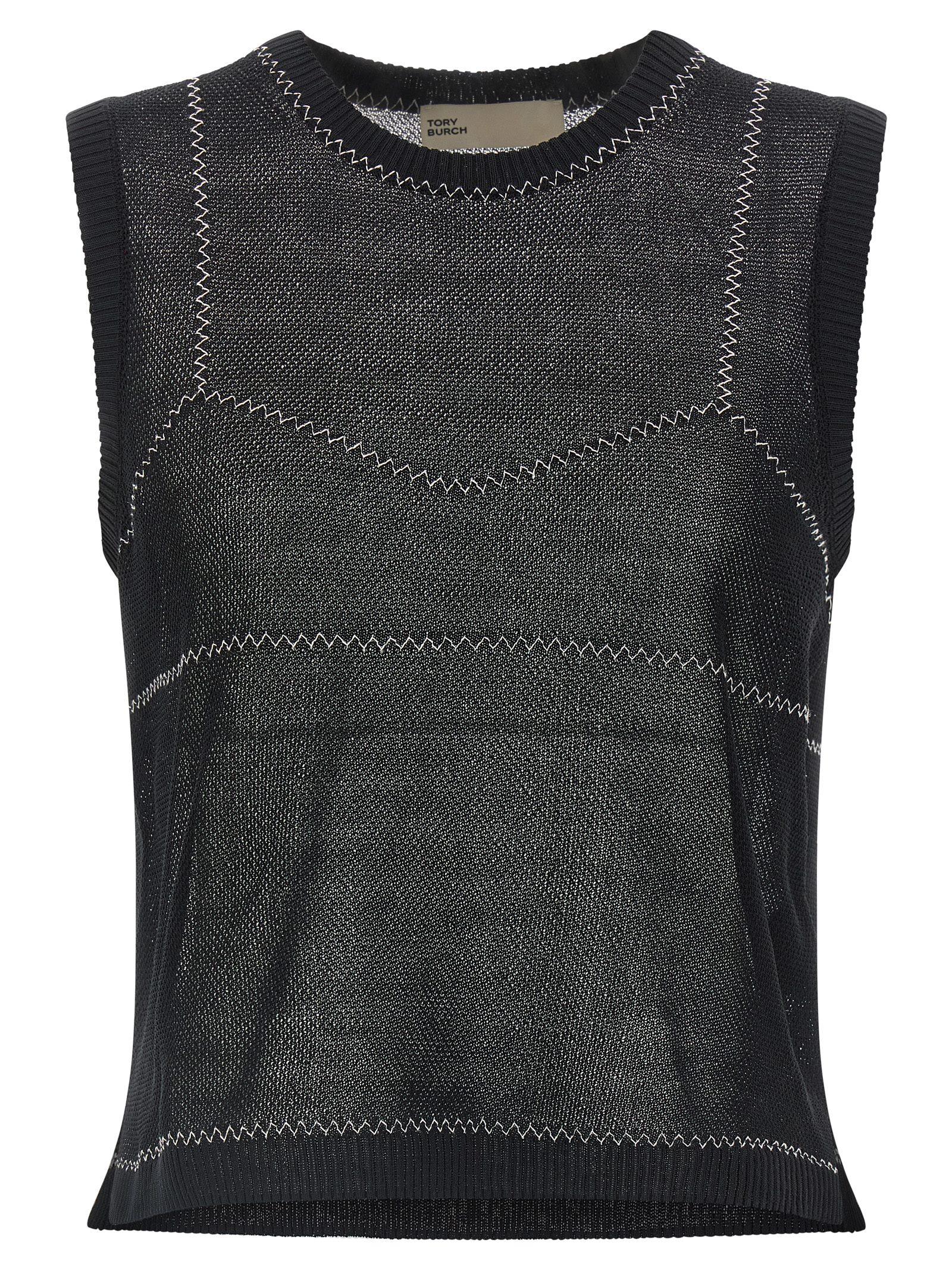 tory burch mesh top black polyamide cotton tops - women