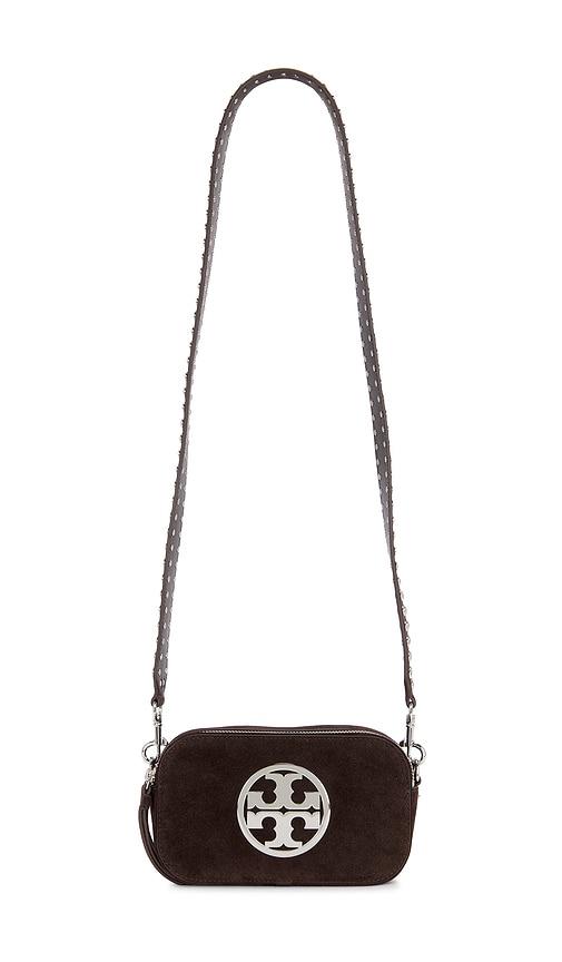 tory burch miller suede mini crossbody bag in brown.
