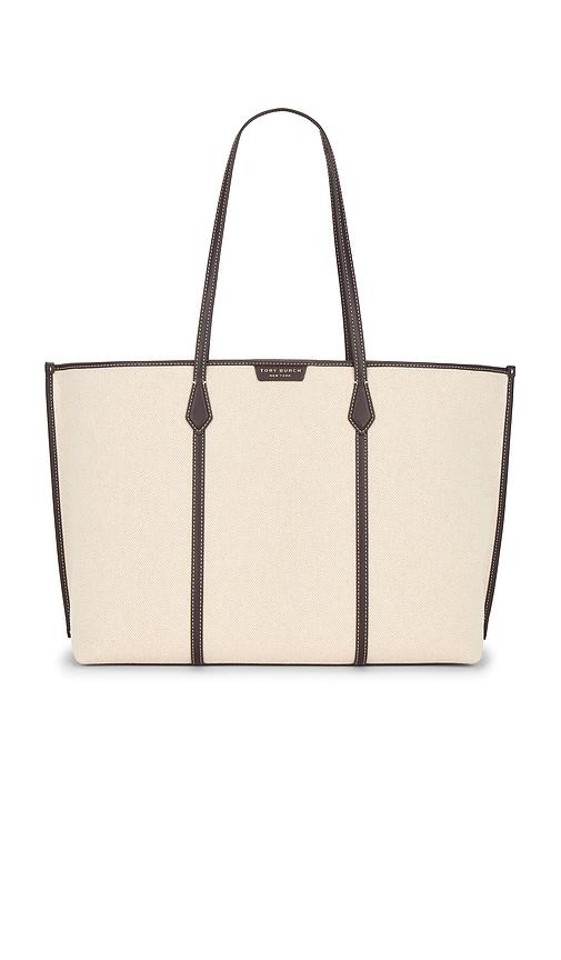 tory burch perry canvas tote in tan.