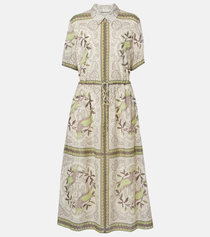tory burch printed silk and cotton midi dress