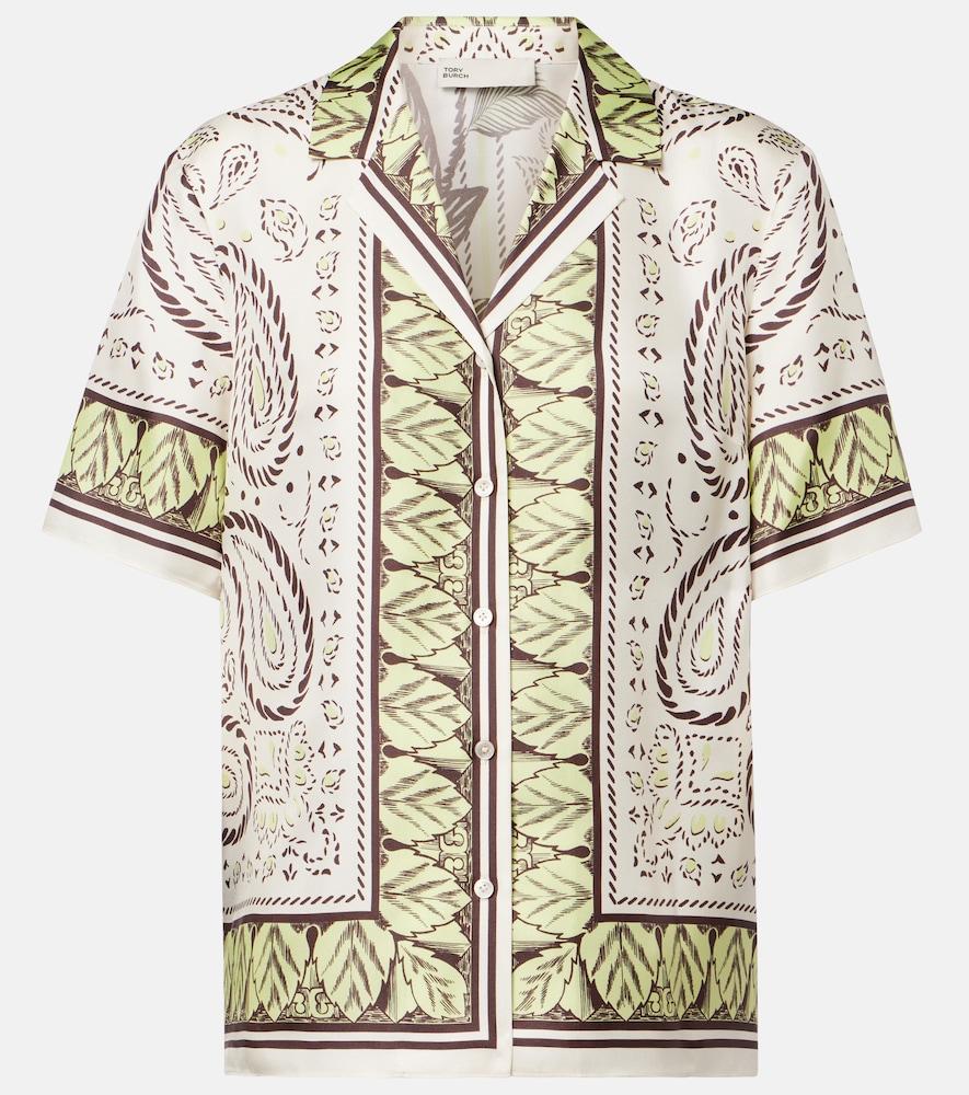 tory burch printed silk bowling shirt