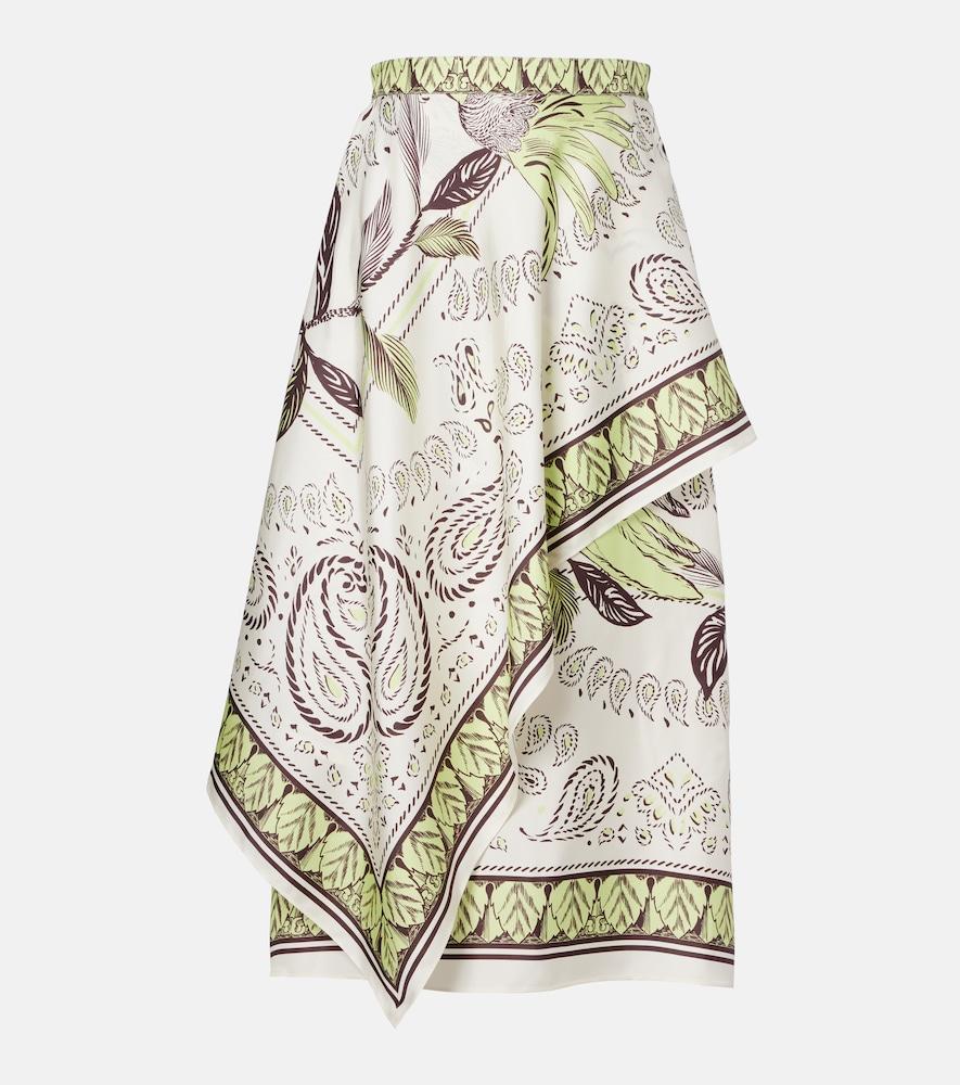 tory burch printed silk satin midi skirt