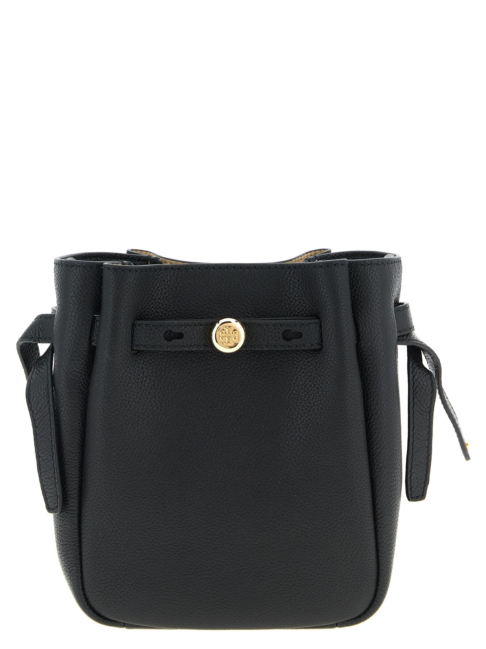 tory burch romy bucket bag black cow leather (bos taurus) crossbody - women