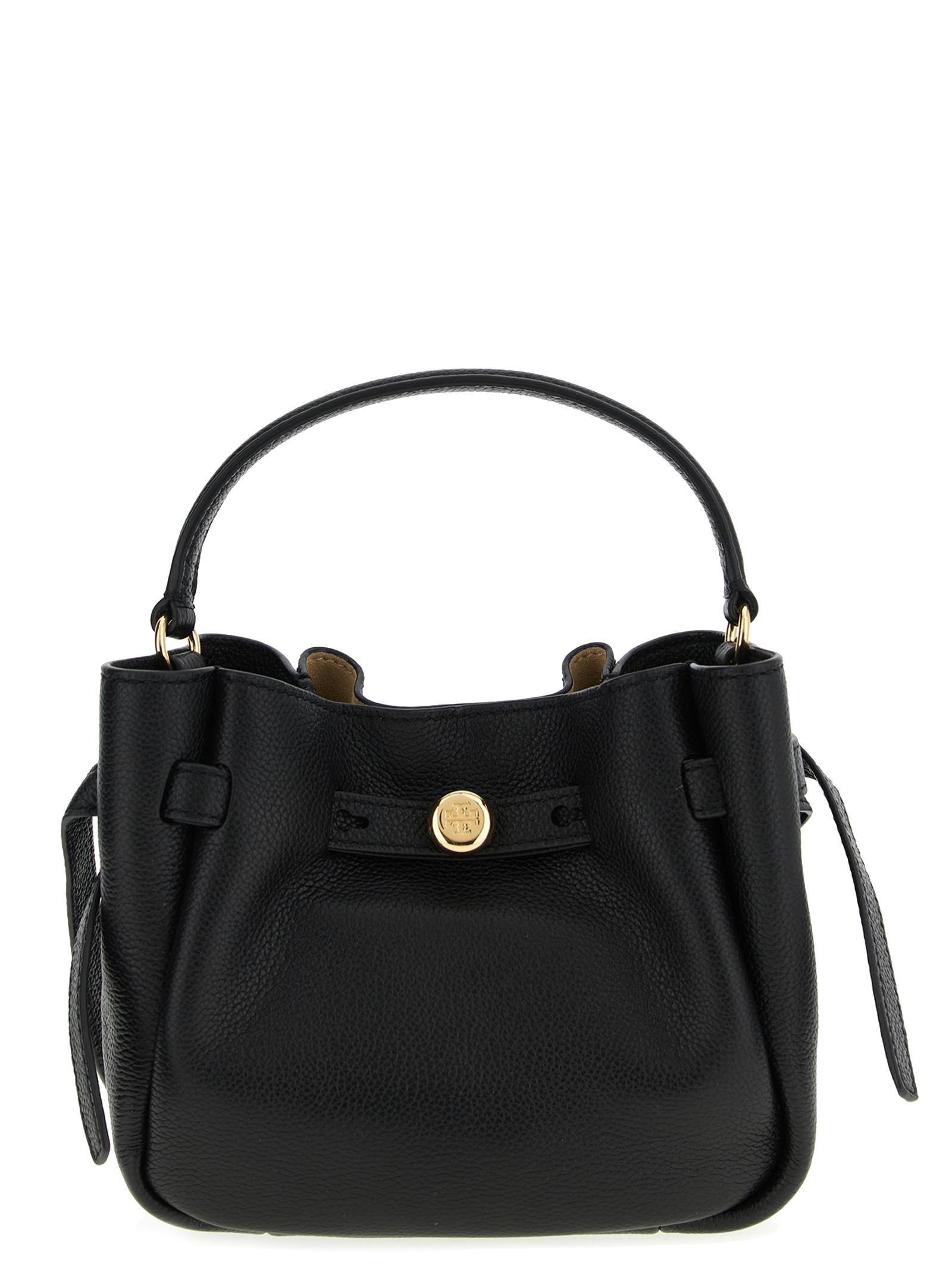 tory burch romy bucket bag black cow leather (bos taurus) crossbody - women