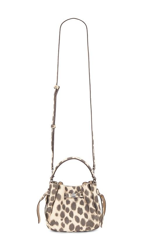 tory burch romy suede mini bucket bag in cream.